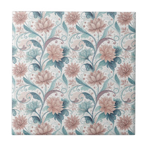 Pastel Floral Swirl Beautiful Flowers Pattern Art Tile