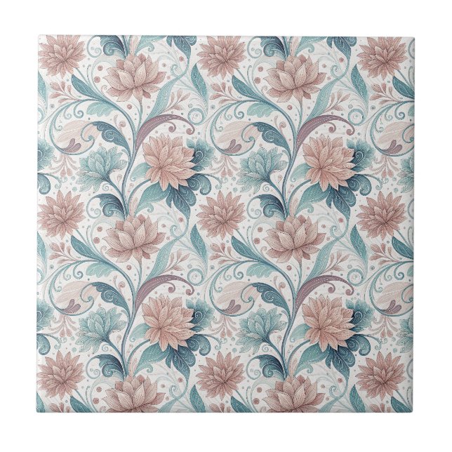 Pastel Floral Swirl Beautiful Flowers Pattern Art Tile (Front)