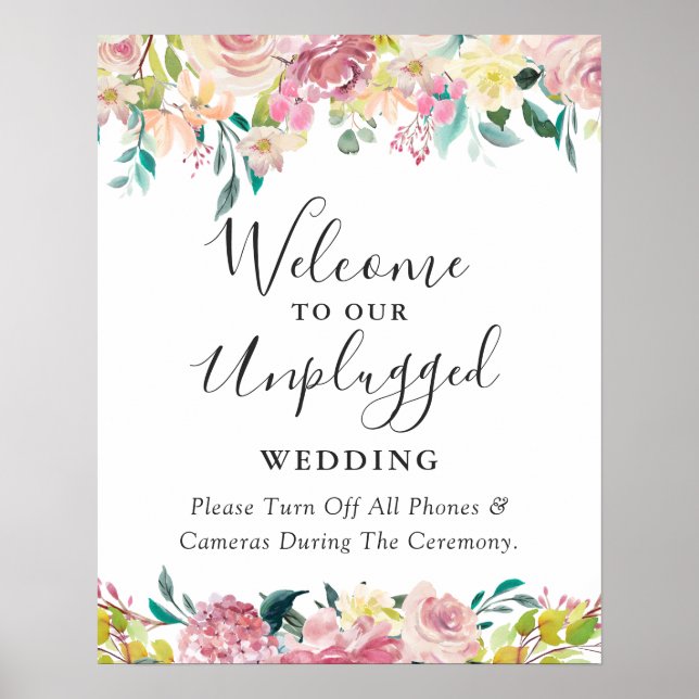 Pastel Floral Unplugged Wedding Sign (Front)