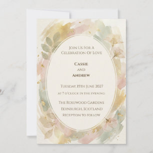 Pastel Floral Vignette Gold Wedding Invitation