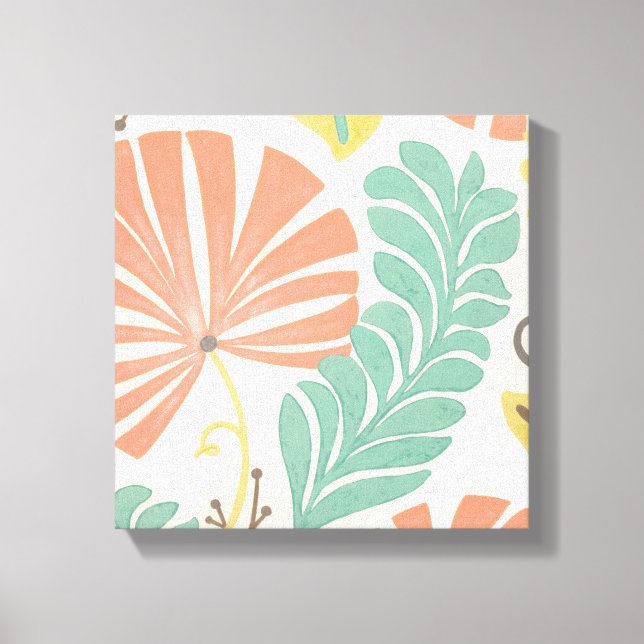 Pastel Floral Vines and Leaves on Cream Background Canvas Print (Front)