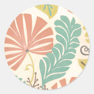 Pastel Floral Vines and Leaves on Cream Background Classic Round Sticker