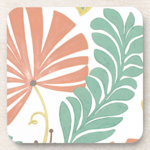 Pastel Floral Vines and Leaves on Cream Background Coaster