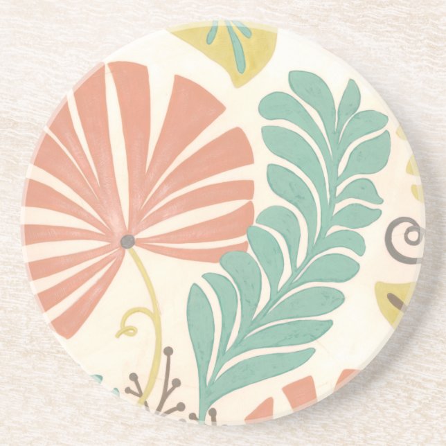 Pastel Floral Vines and Leaves on Cream Background Coaster (Front)