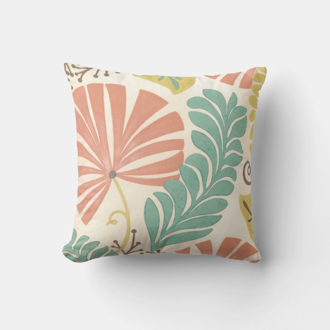 Pastel Floral Vines and Leaves on Cream Background Cushion (Front)