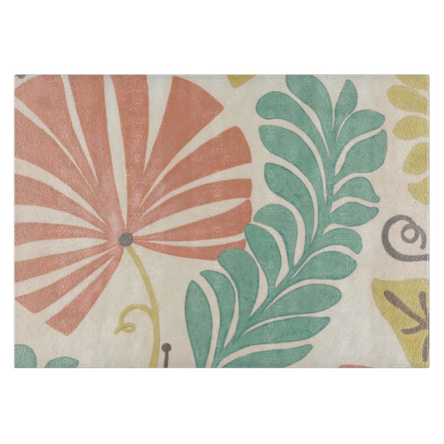 Pastel Floral Vines and Leaves on Cream Background Cutting Board (Front)