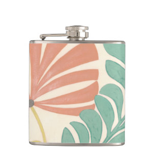 Pastel Floral Vines and Leaves on Cream Background Hip Flask