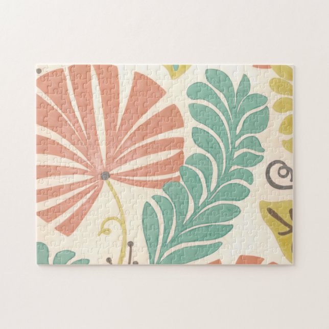 Pastel Floral Vines and Leaves on Cream Background Jigsaw Puzzle (Horizontal)