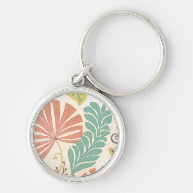 Pastel Floral Vines and Leaves on Cream Background Key Ring (Front)