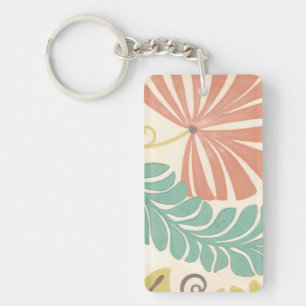 Pastel Floral Vines and Leaves on Cream Background Key Ring