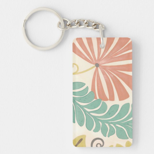Pastel Floral Vines and Leaves on Cream Background Key Ring (Front)