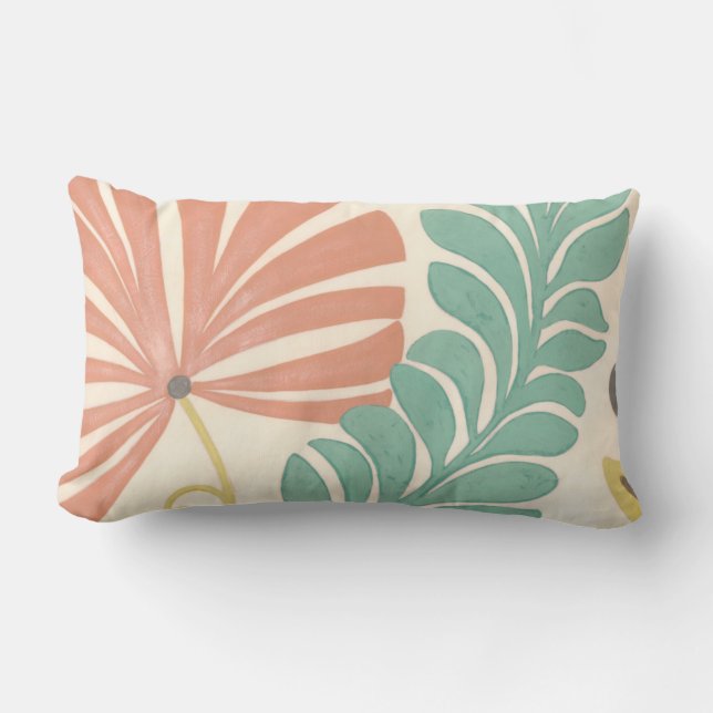 Pastel Floral Vines and Leaves on Cream Background Lumbar Cushion (Front)