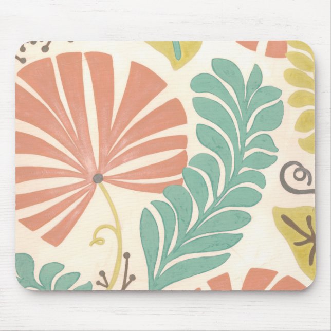 Pastel Floral Vines and Leaves on Cream Background Mouse Mat (Front)