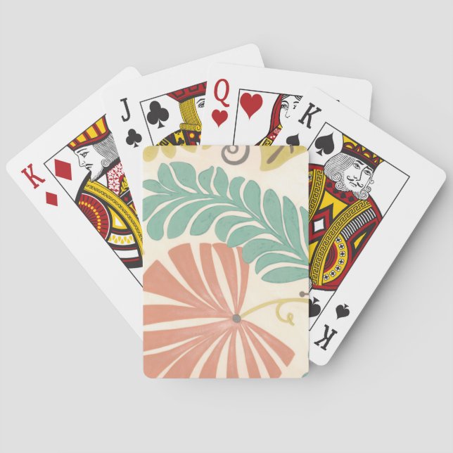 Pastel Floral Vines and Leaves on Cream Background Playing Cards (Back)