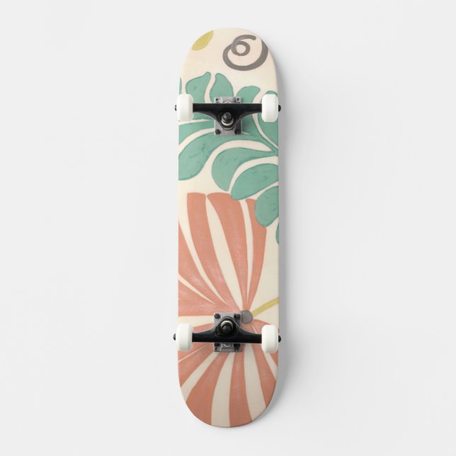 Pastel Floral Vines and Leaves on Cream Background Skateboard (Front)