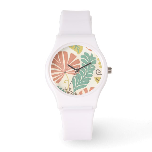 Pastel Floral Vines and Leaves on Cream Background Watch (Front)