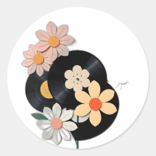 Pastel Floral Vinyl Records Classic Round Sticker