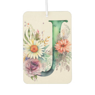 Pastel Floral Watercolor Monogram Flowers Daisy Car Air Freshener