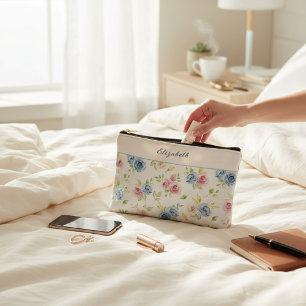 Pastel Floral Watercolor Pink Blue country chic Accessory Pouch