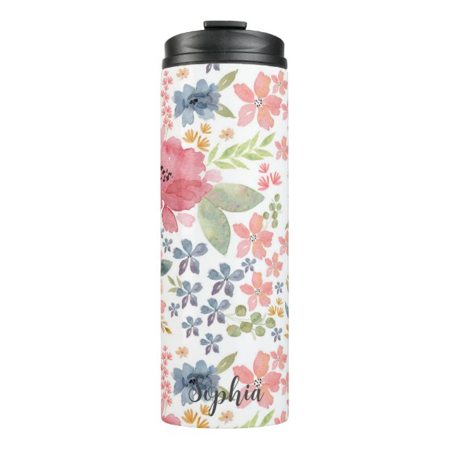 Pastel Floral Watercolor Thermal Tumbler - Stylish (Front)