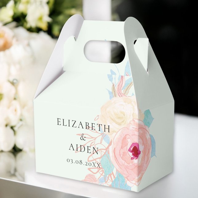 Pastel Floral Watercolor Wedding Favour Box (Personalized Pastel Floral Watercolor Wedding Favor Boxes with your Name & Date.)