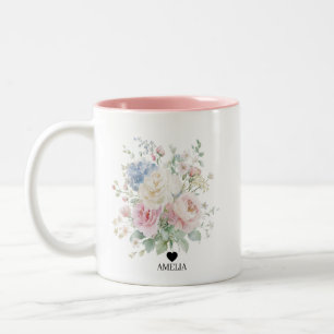 Pastel Floral Watercolor Wedding  Two-Tone Coffee Mug