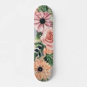 Pastel Floral Watercolor Wreath Pink Rose Skateboard