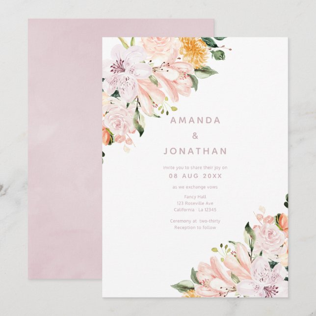 Pastel Floral Wedding Invitation (Front/Back)