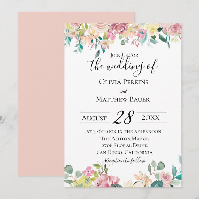Pastel Floral Wedding Invitation (Front/Back)