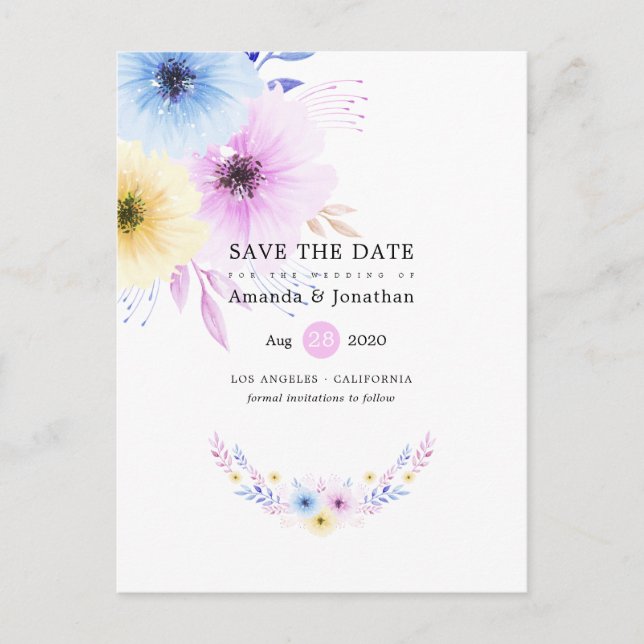 Pastel Floral Wedding Save the Date Announcement Postcard (Front)