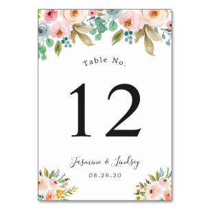 Pastel Floral Wedding Table Number