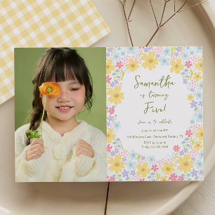 Pastel Floral Wildflower Kids Birthday Invitation