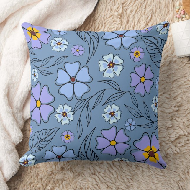Pastel Floral With Outline Throw Pillow (Blanket)