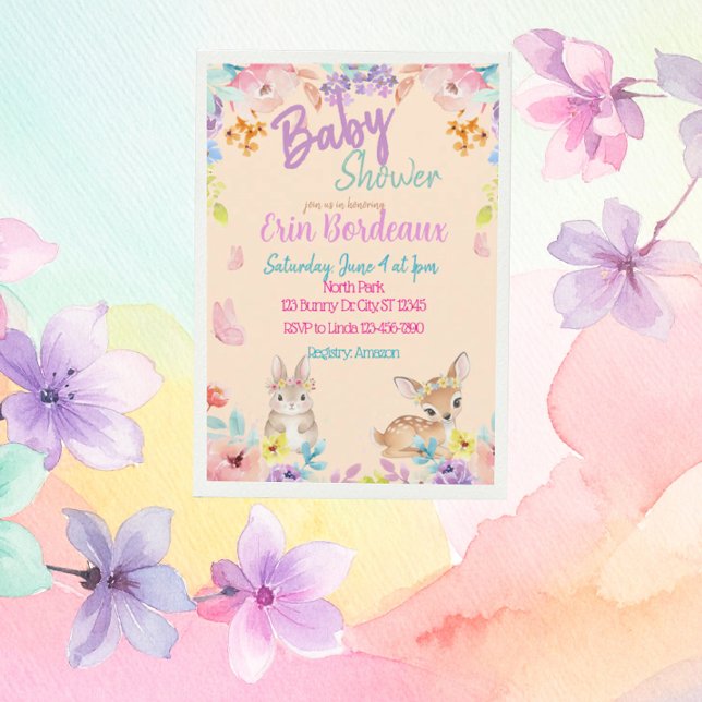 Pastel Floral Woodland Baby Shower Invitation (Creator Uploaded)