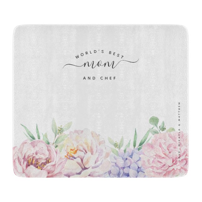 Pastel Floral | World's Best Mum and Chef  Cutting Board (Front)