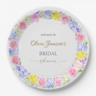 Pastel Floral Wreath Bridal Shower Collection Paper Plate