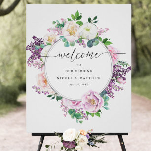 Pastel Floral Wreath Elegant Welcome Wedding Sign