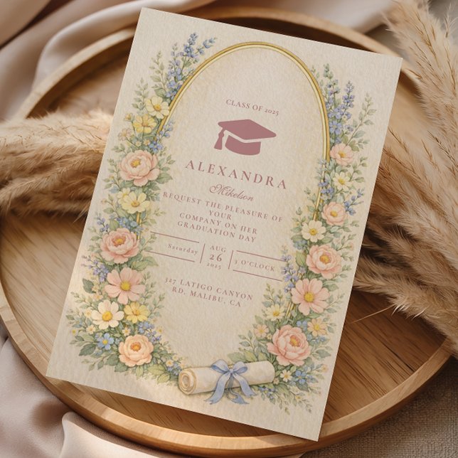 Pastel Floral Wreath Graduation Celebration Invitation (Creator Uploaded)