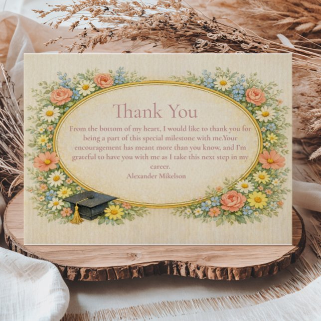 Pastel Floral Wreath Graduation Celebration Thank You Card (Creator Uploaded)