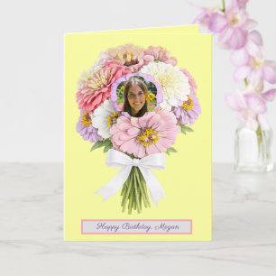 Pastel Floral Zinnia Bouquet Custom Photo Birthday Card