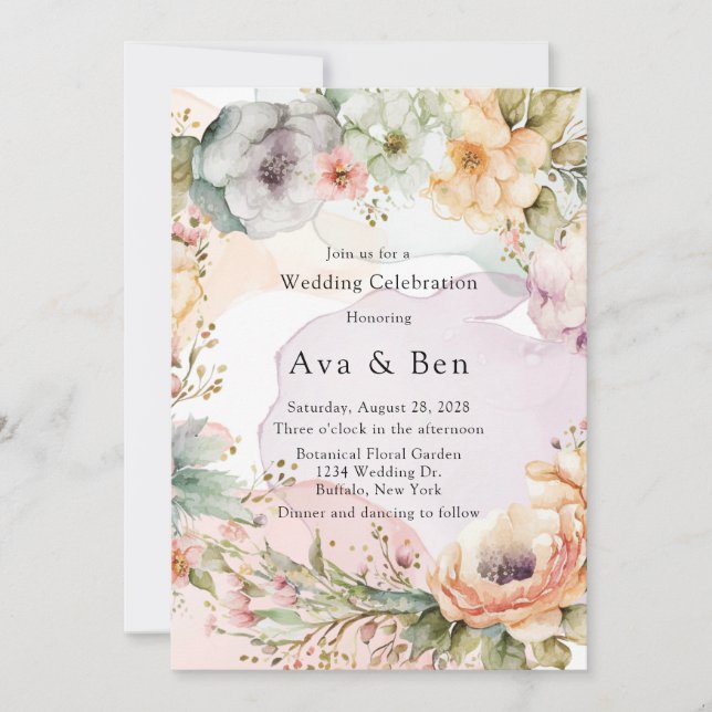 Pastel Florals and Alcohol Ink Wedding  Invitation (Front)