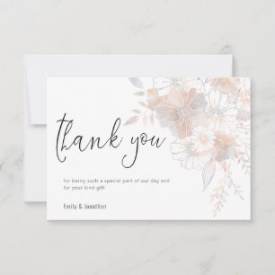 Pastel Florals Blush Grey Script Photo Wedding Thank You Card