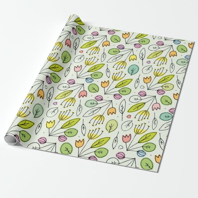 Pastel Florals & Leaves 2 Wrapping Paper (Unrolled)