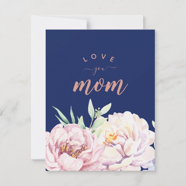 Pastel Florals Love You Mum Minimalist Flat Card (Front)