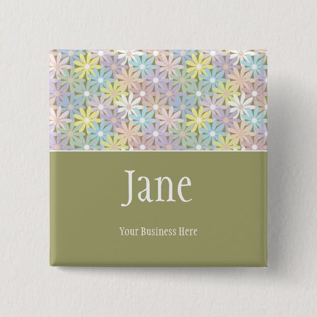 Pastel Florals Name Badge Button (Front)