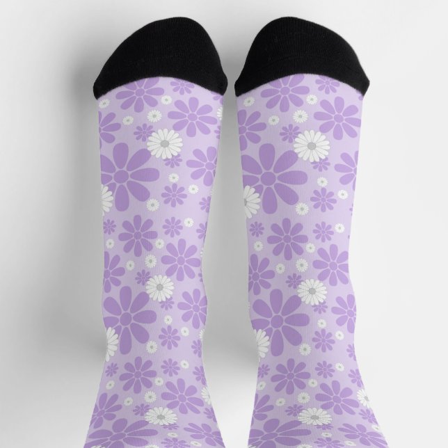 Pastel Florals Pattern LAVENDER Socks (Top)