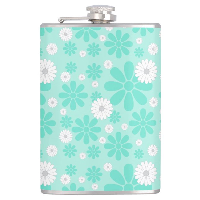 Pastel Florals Pattern MINT Hip Flask (Front)