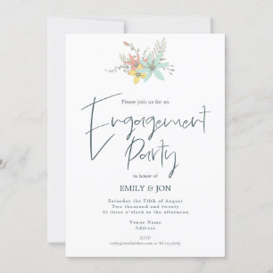 Pastel Florals Stylish Script Engagement Party Invitation