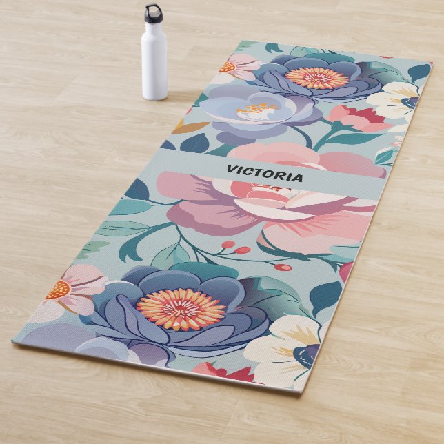 Pastel Florals Watercolor Custom Pattern Yoga Mat (In Situ)