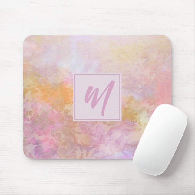 Pastel Florals With Chic Script Monogram Mouse Mat (With Mouse)